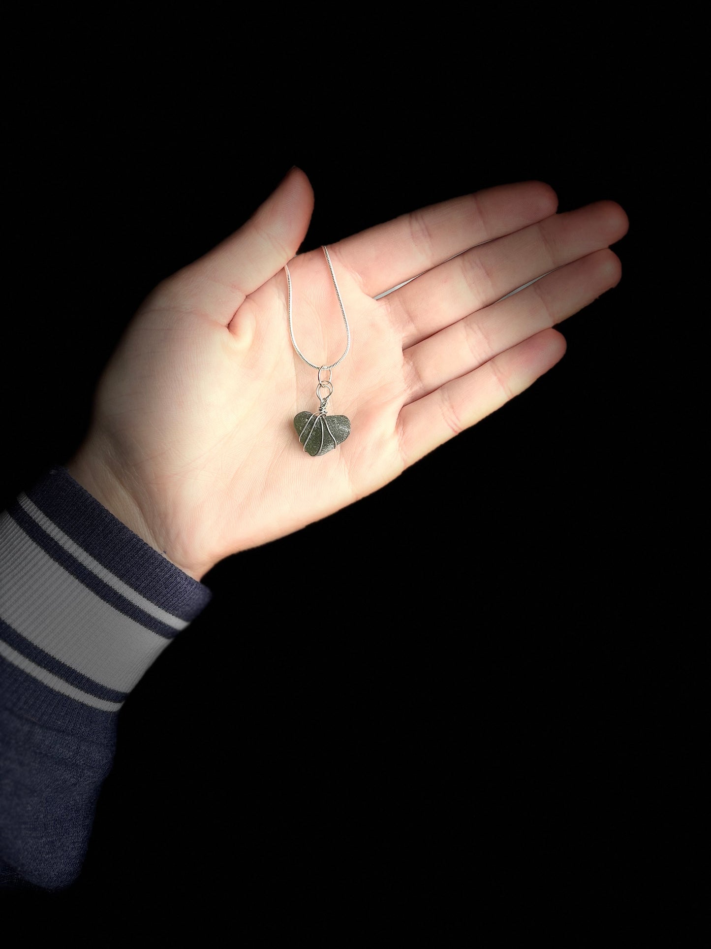 Beach Glass Necklace-Olive Heart