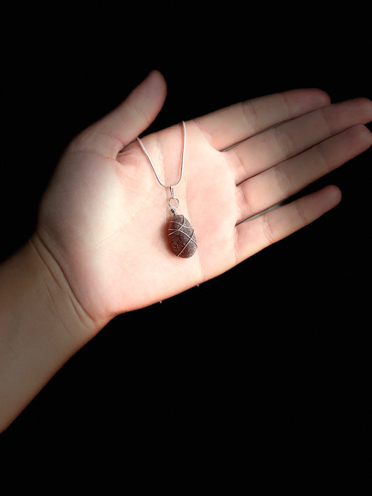 Beach Glass Necklace -Brown Oval