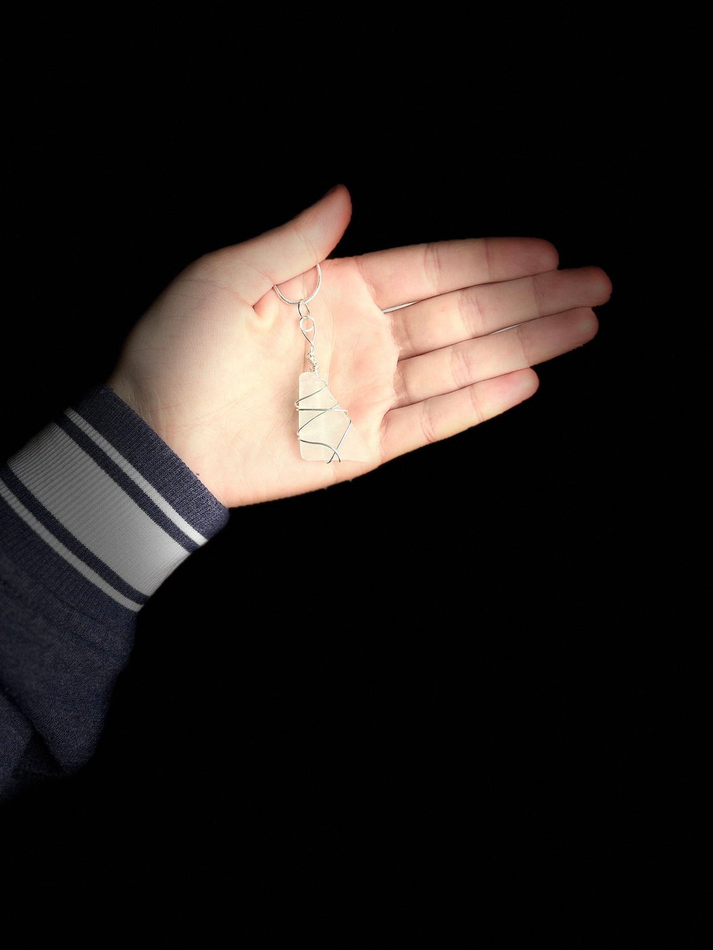 Beach Glass Necklace-White Large Triangle
