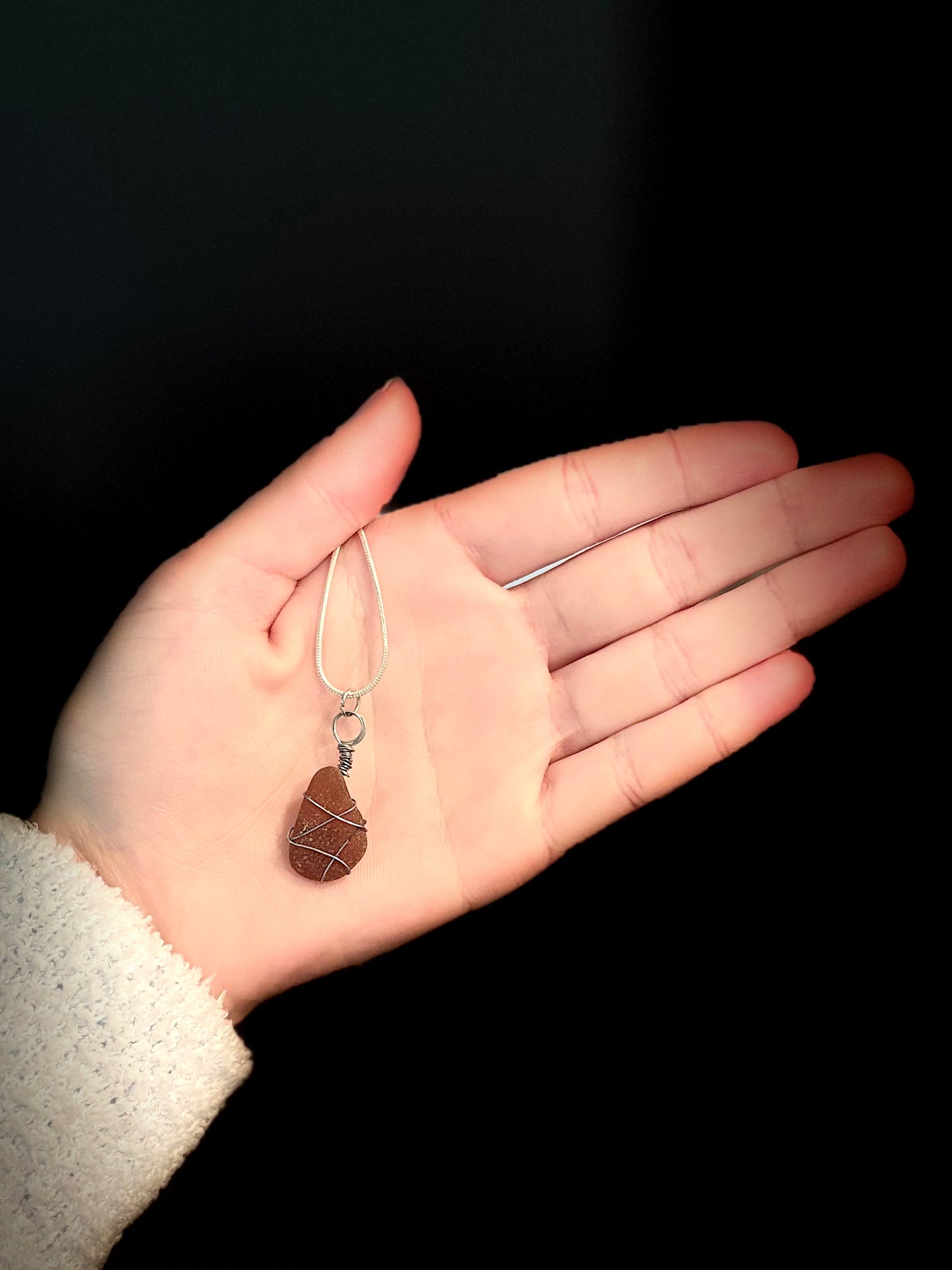 Beach Glass Necklace - Amber / Brown